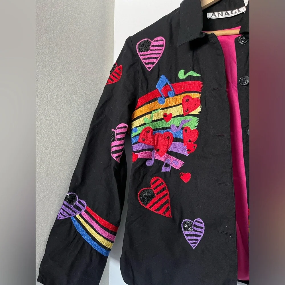 music notes with sequins and rainbow jacket with a funky, retro branded anage - Picture 4 of 8